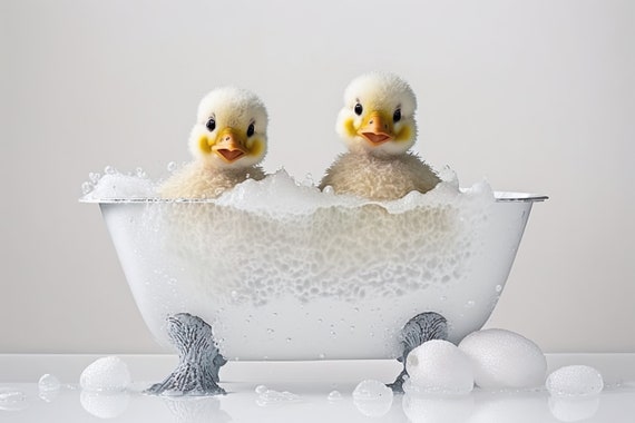 Cute Baby Ducks In The Bathtub Funny Animal Wall Art Bathroom Wall Print Funny Duck Photograph Home Decor Ai Art