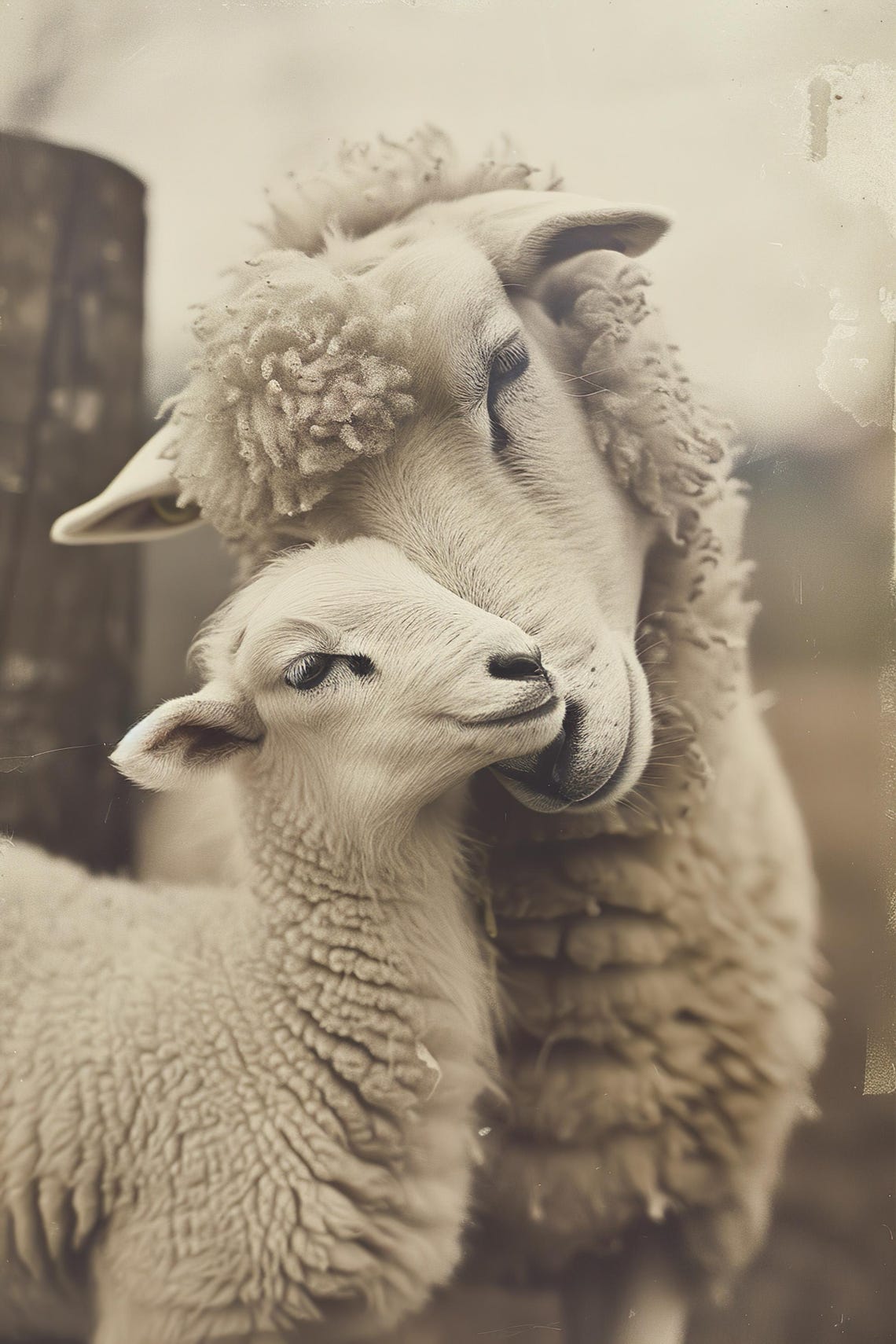 Mom Baby Sheep Cute Animal Family Wall Art Nursery Room Bedroom Prints Cute Vintage Style Animal Photo Mommy And Me Ai Art