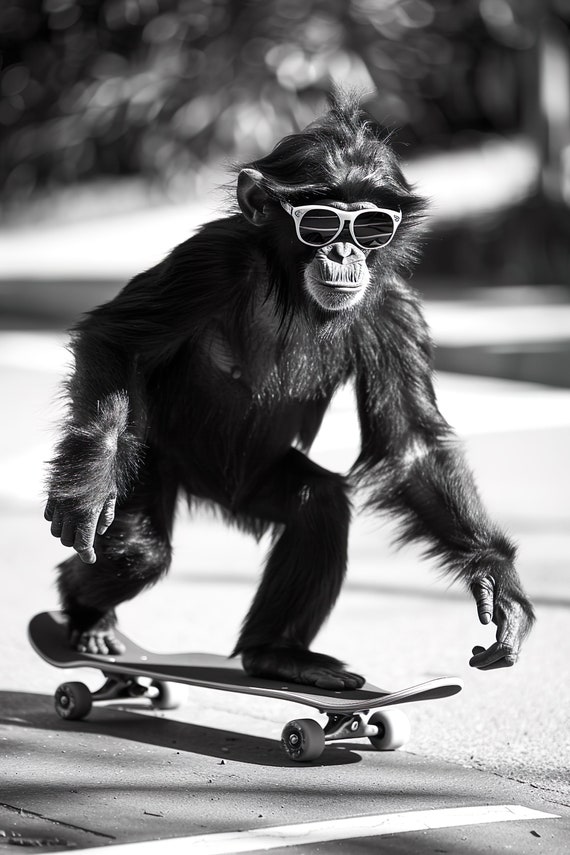 Monkey Skateboarding Funny Animal Wall Art Monkey On Skateboard Funny Monkey Photo Funny Animal Photography Home Ai Art