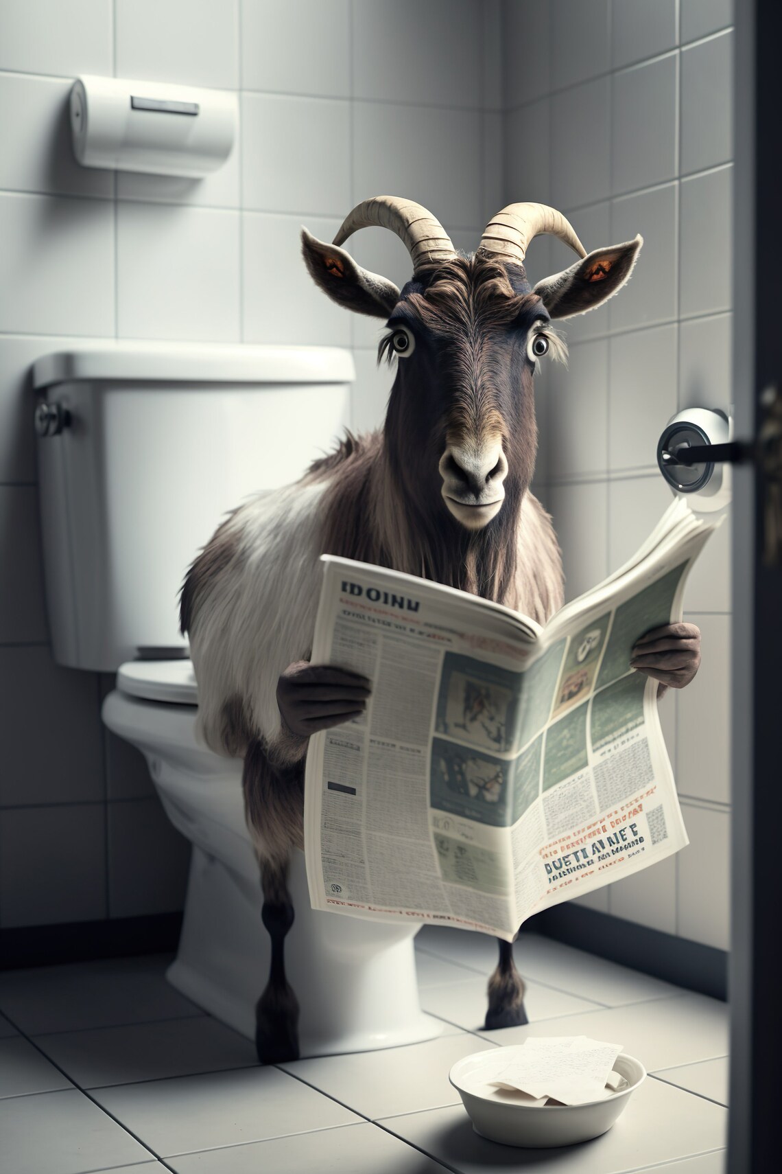 Goat On The Toilet Bathroom Humor Art Print
