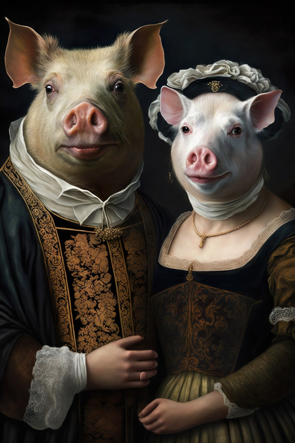 Aristocratic Pig Couple Renaissance Art Print