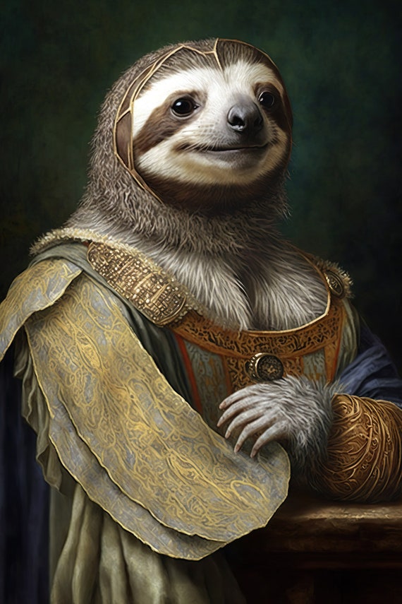 Aristocratic Sloth Funny Animal Wall Decor Renaissance Painting Sloth Portrait Quirky Animal Art Home Decor Ai Created
