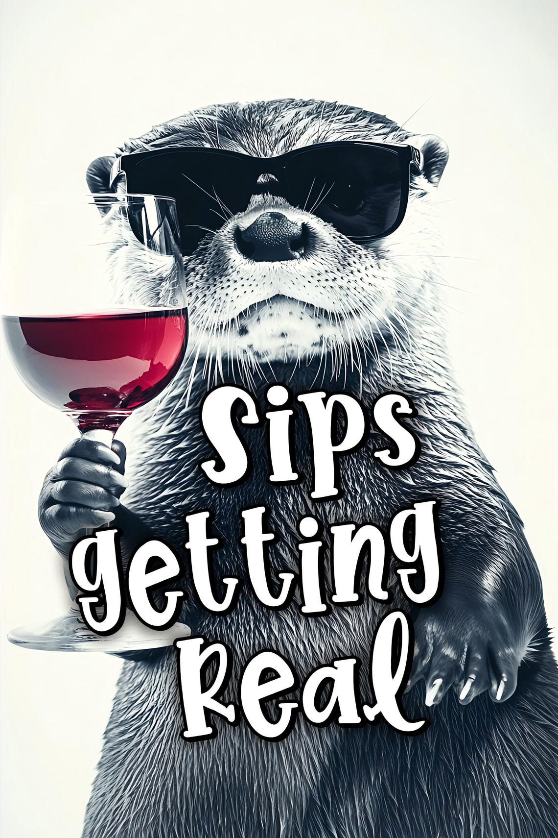 Sips Getting Real Funny Wine Sayings Otter Drinking Red Wine Funny Kitchen Wall Art Funny Animal Photo Print Decor Ai Art - Image 2