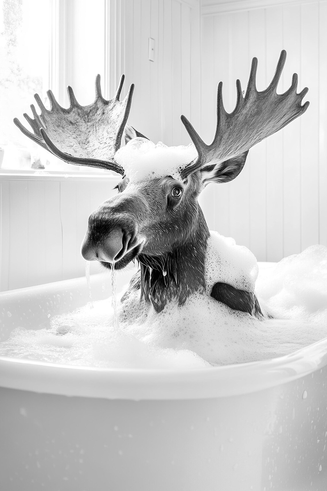 Moose In The Bathtub, Vintage-Style Bathroom Art Print - Image 2