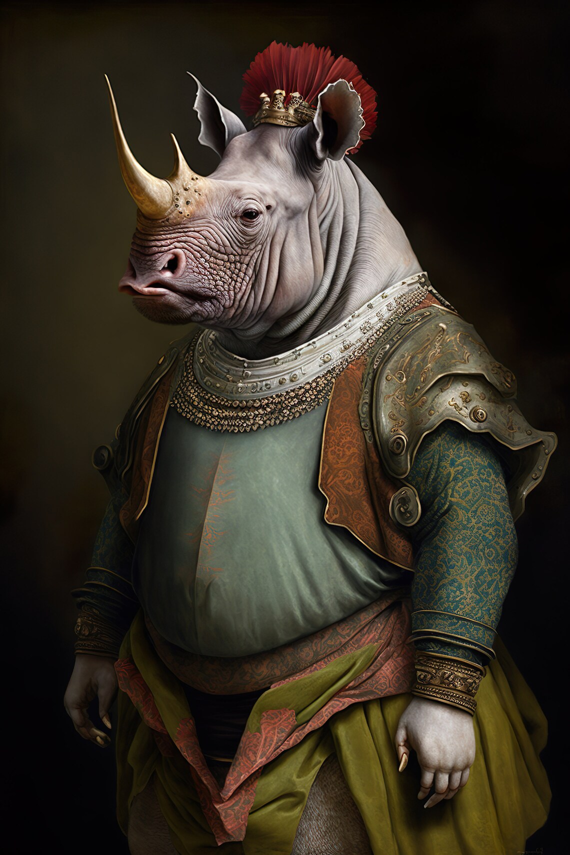 Aristocratic Rhino Funny Animal Art Print
