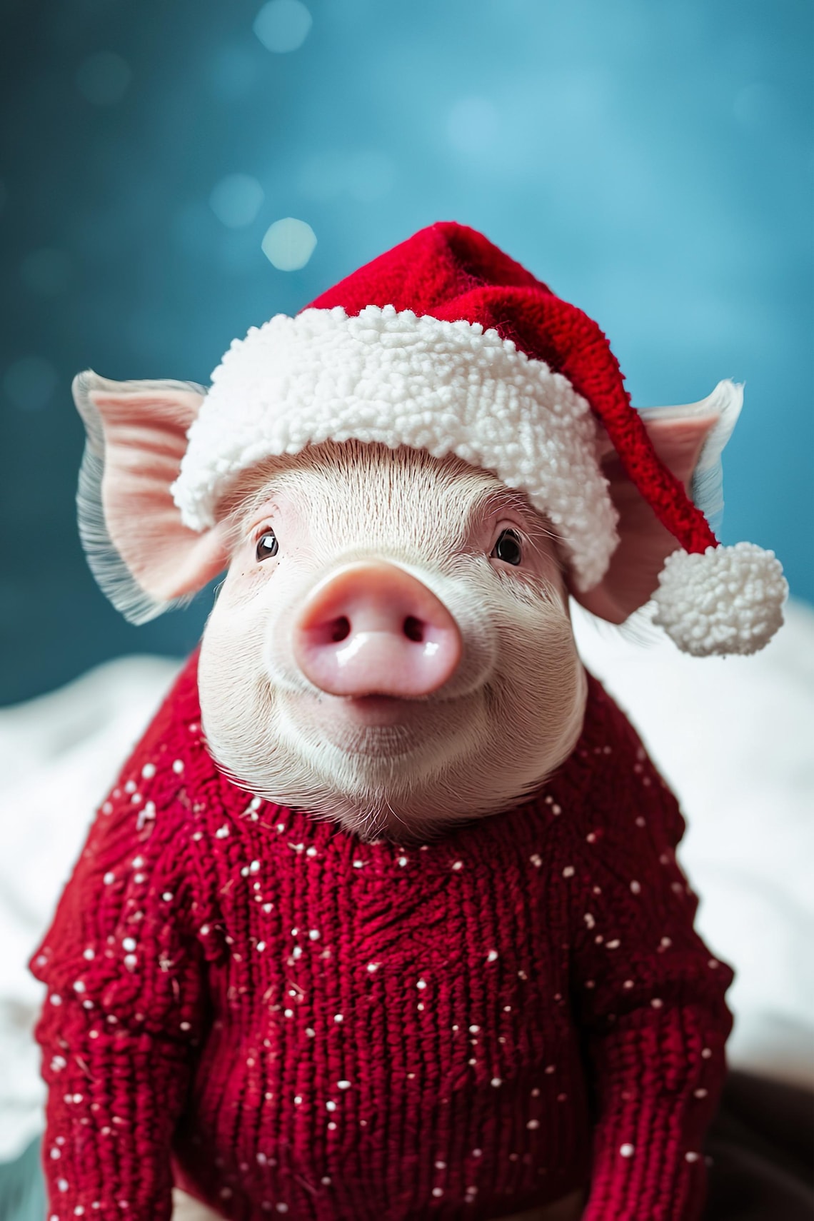 Piglet in Santa Hat and Red Sweater Cute Christmas Winter Holiday Poster - Image 2