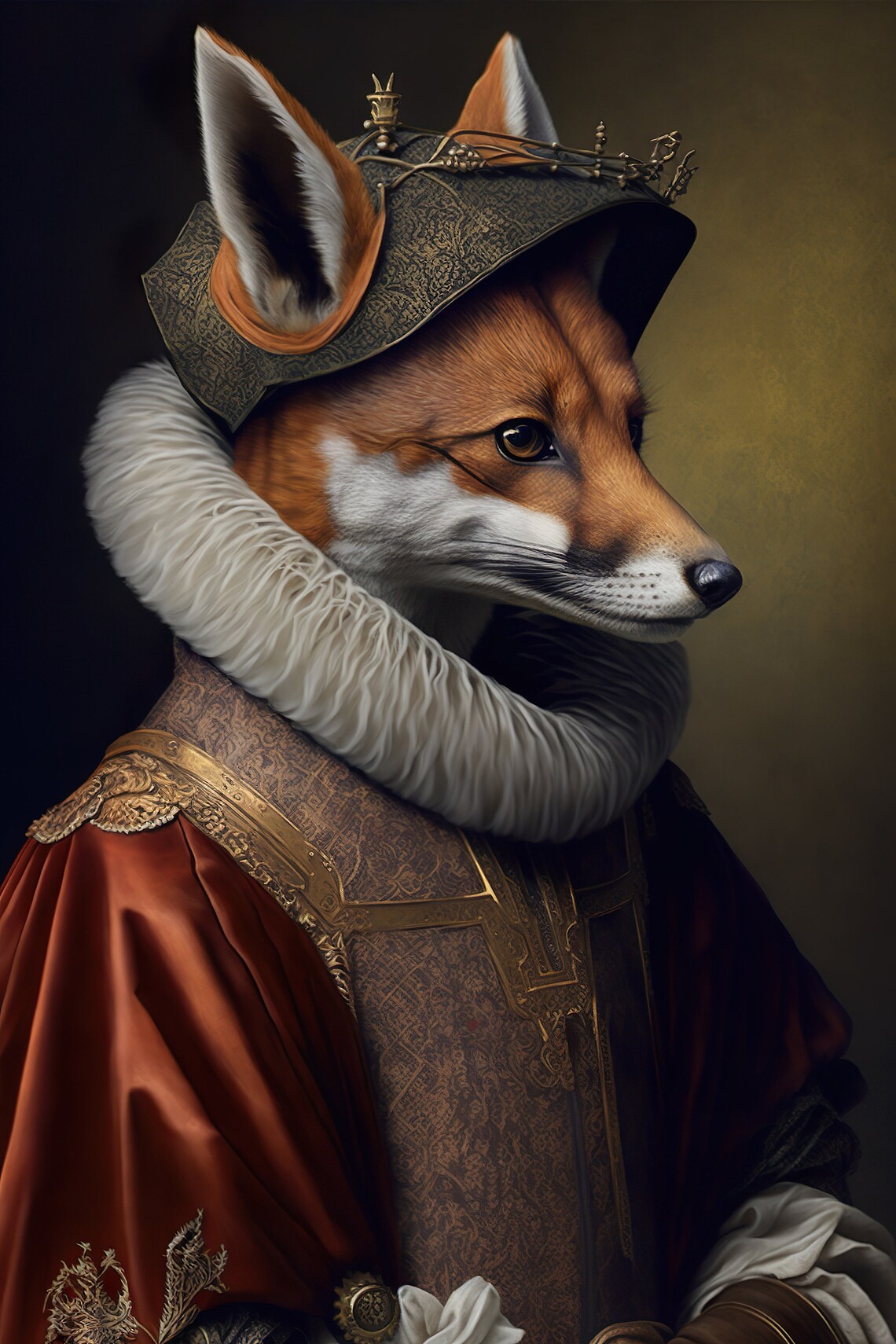 Aristocratic Fox Funny Animal Art Print, Renaissance Style