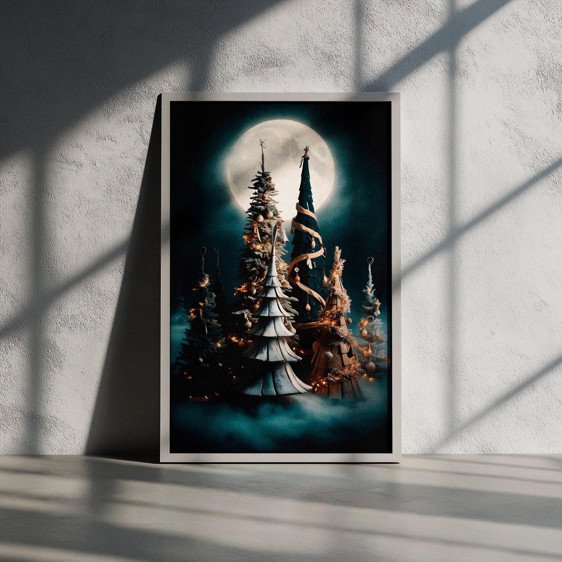 Vintage Christmas Tree Print Wall Art Nostalgic Holiday Decor Rustic Christmas Trees Moody Winter Forest