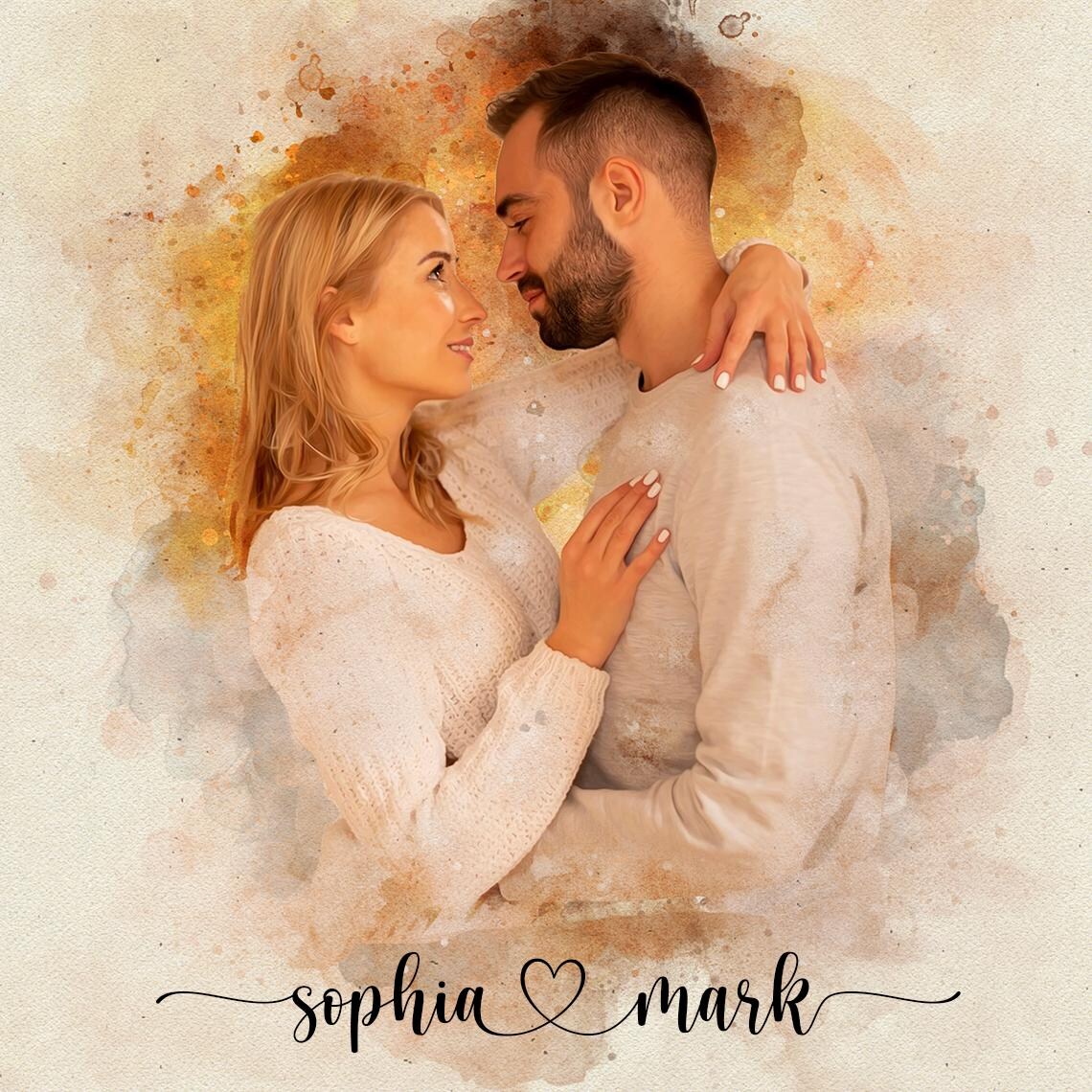 Custom Watercolor Couple Portrait, Romantic Gift