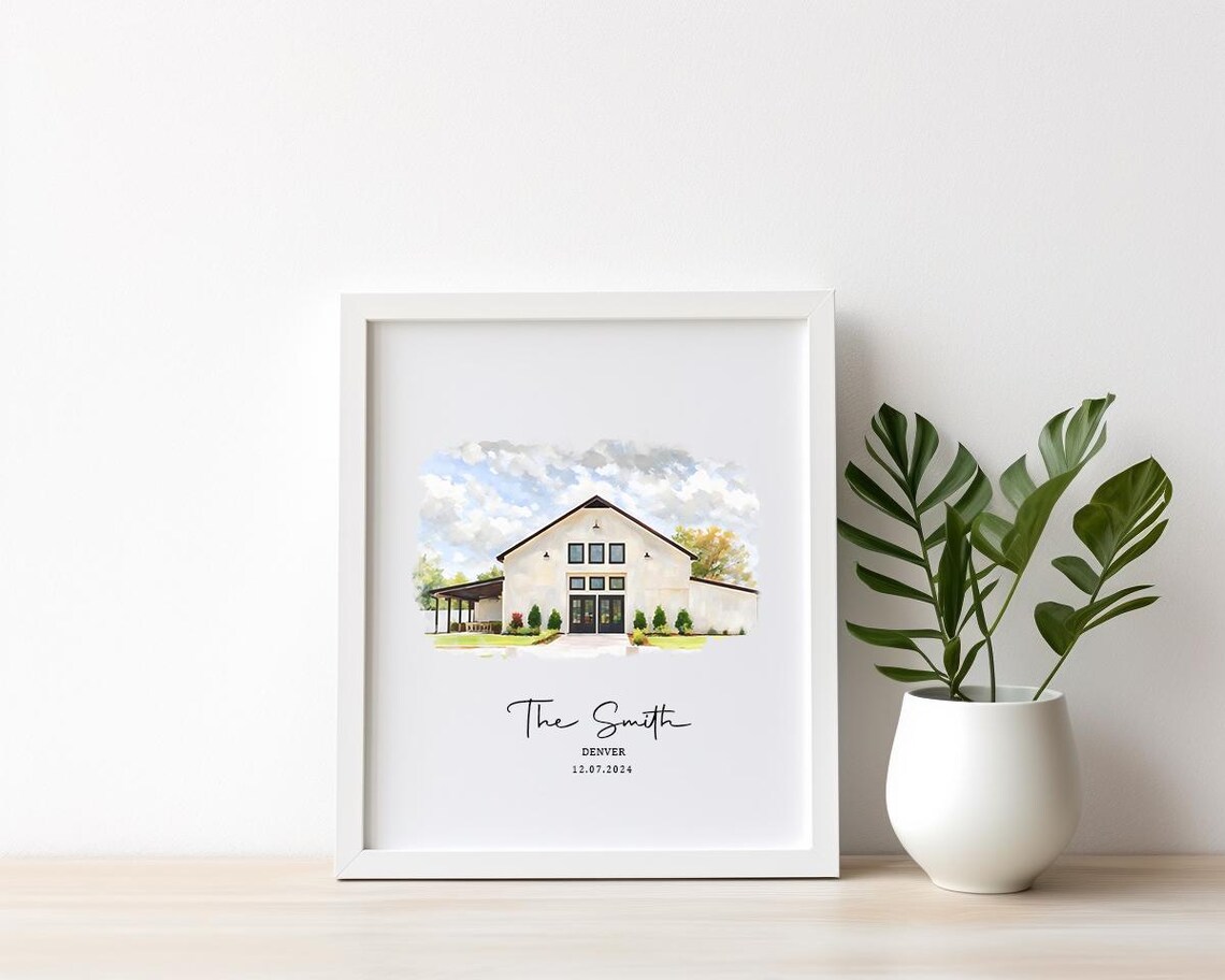 Custom Watercolour Wedding Venue Sketch Art Print - Image 3