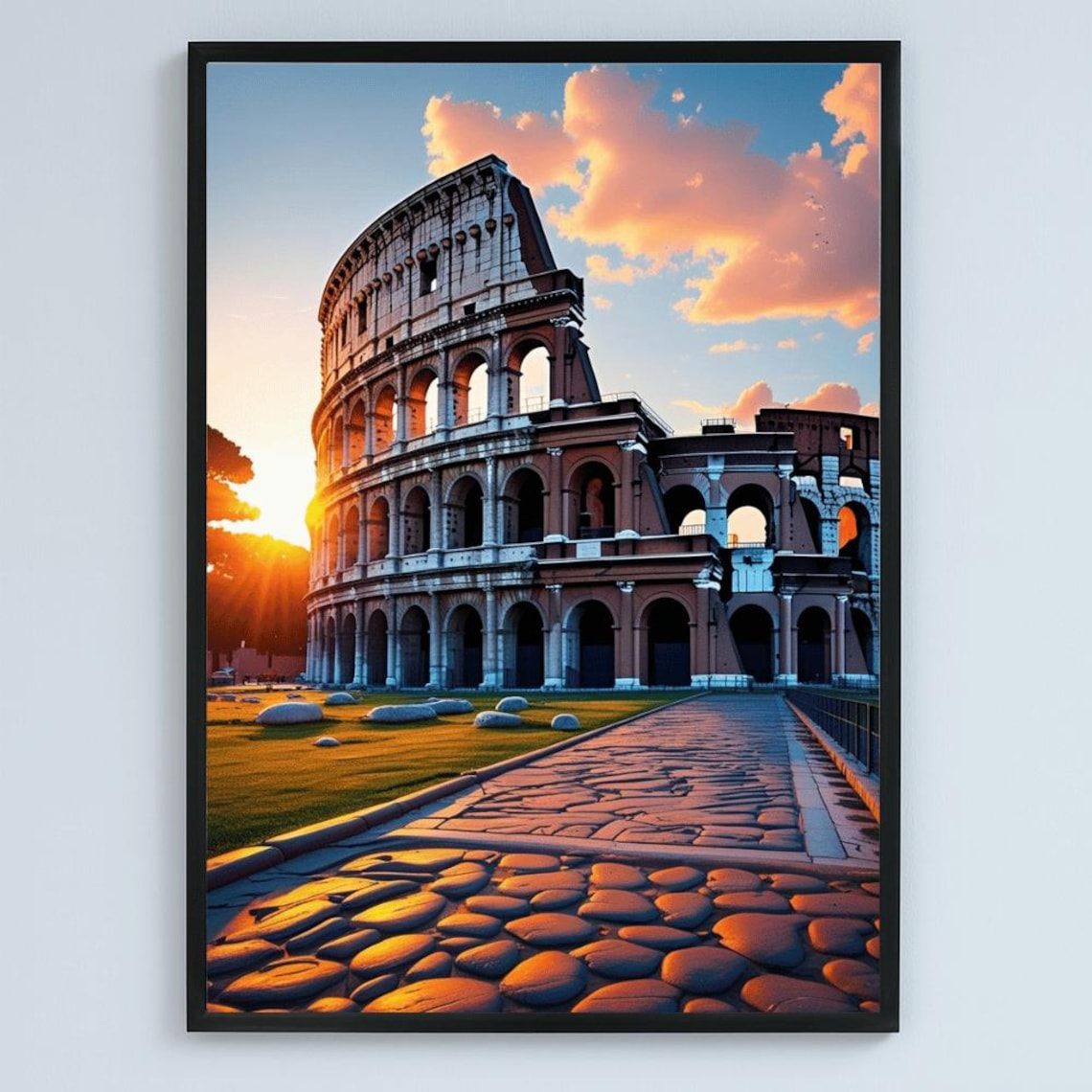 Colosseum At Sunset Rome Italy Golden Hour Landmark Photo Print