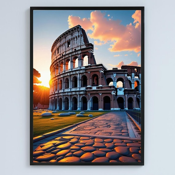 Colosseum At Sunset Rome Italy Golden Hour Landmark Photo Print