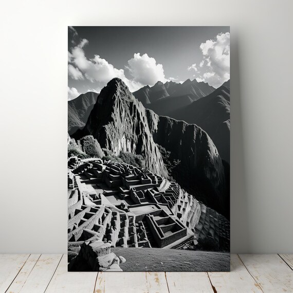 Machu Picchu Black and White Ancient Inca Ruins Photo Poster