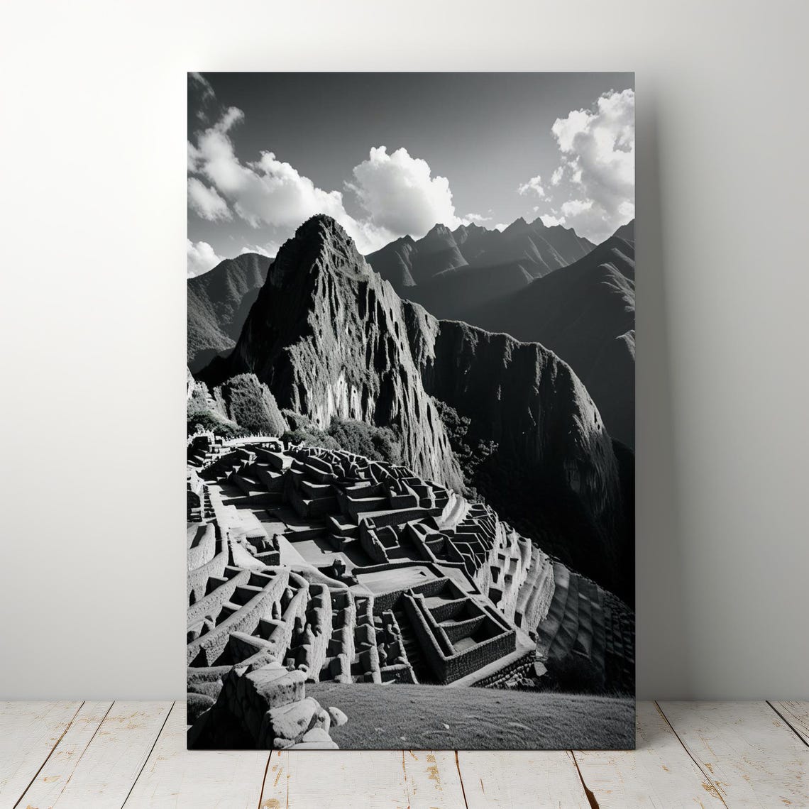 Machu Picchu Black and White Ancient Inca Ruins Photo Poster