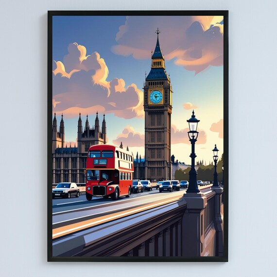 London Big Ben Art Sunset Cityscape Travel Poster