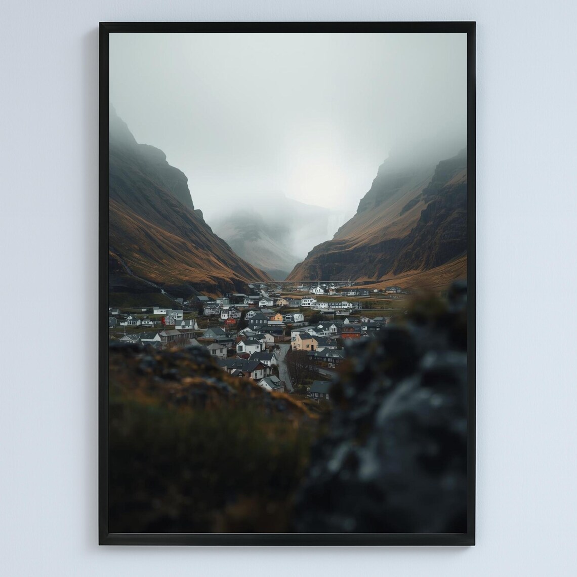Akureyri Iceland Landscape Poster, Nordic Mountain Valley