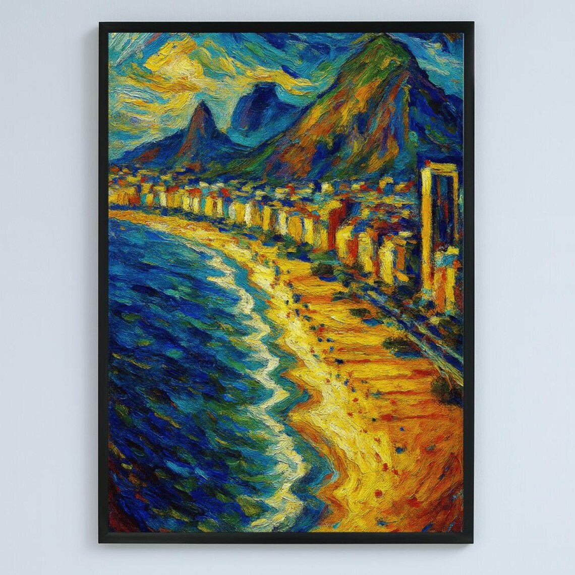 Copacabana Beach Poster, Postimpressionist Rio Coastal Decor