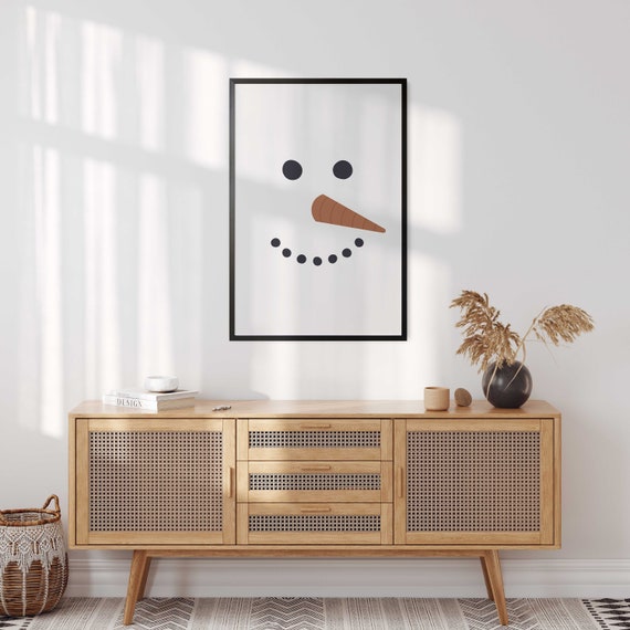 Snowman Wall Art Face Minimalist Christmas Modern Winter Decor Cute Prints