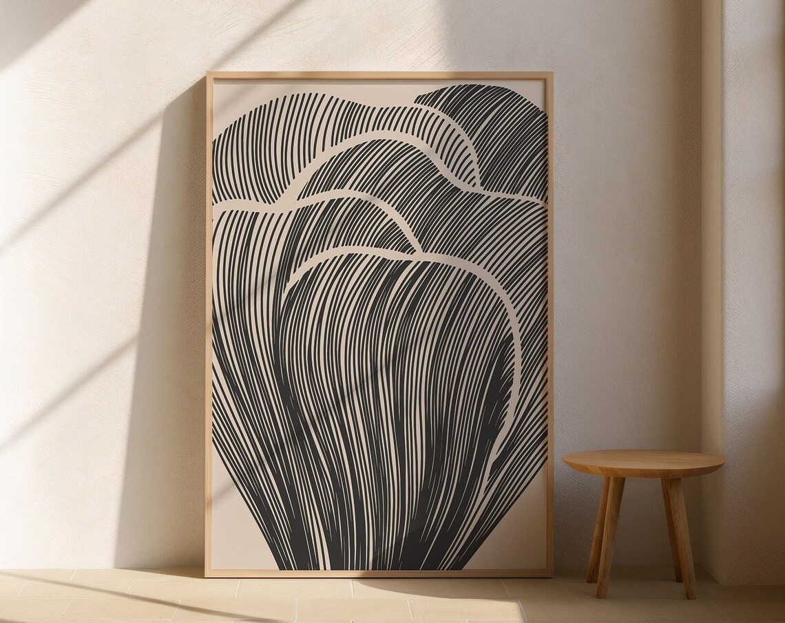 Flowing Black Hatch Lines Organic Abstract Beige Statement Poster