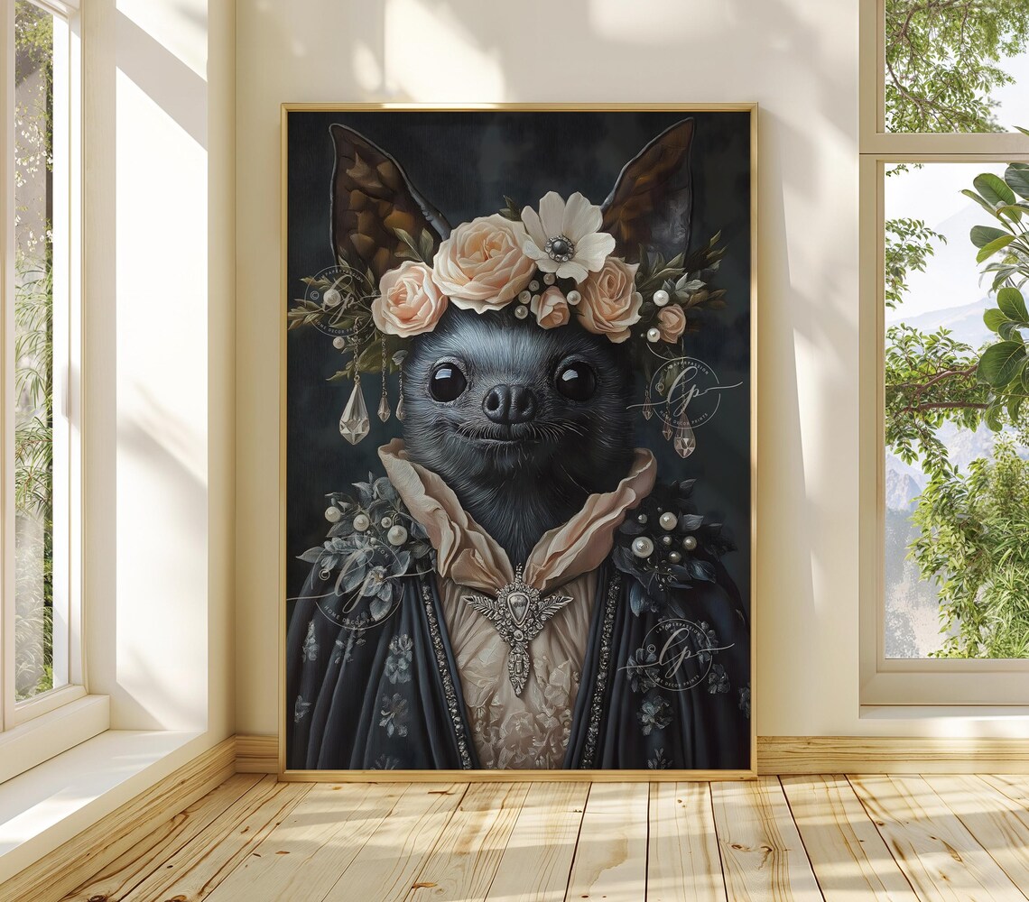 Gothic Bat Aristocratic Portrait Victorian Roses Halloween Wall Art - Image 5