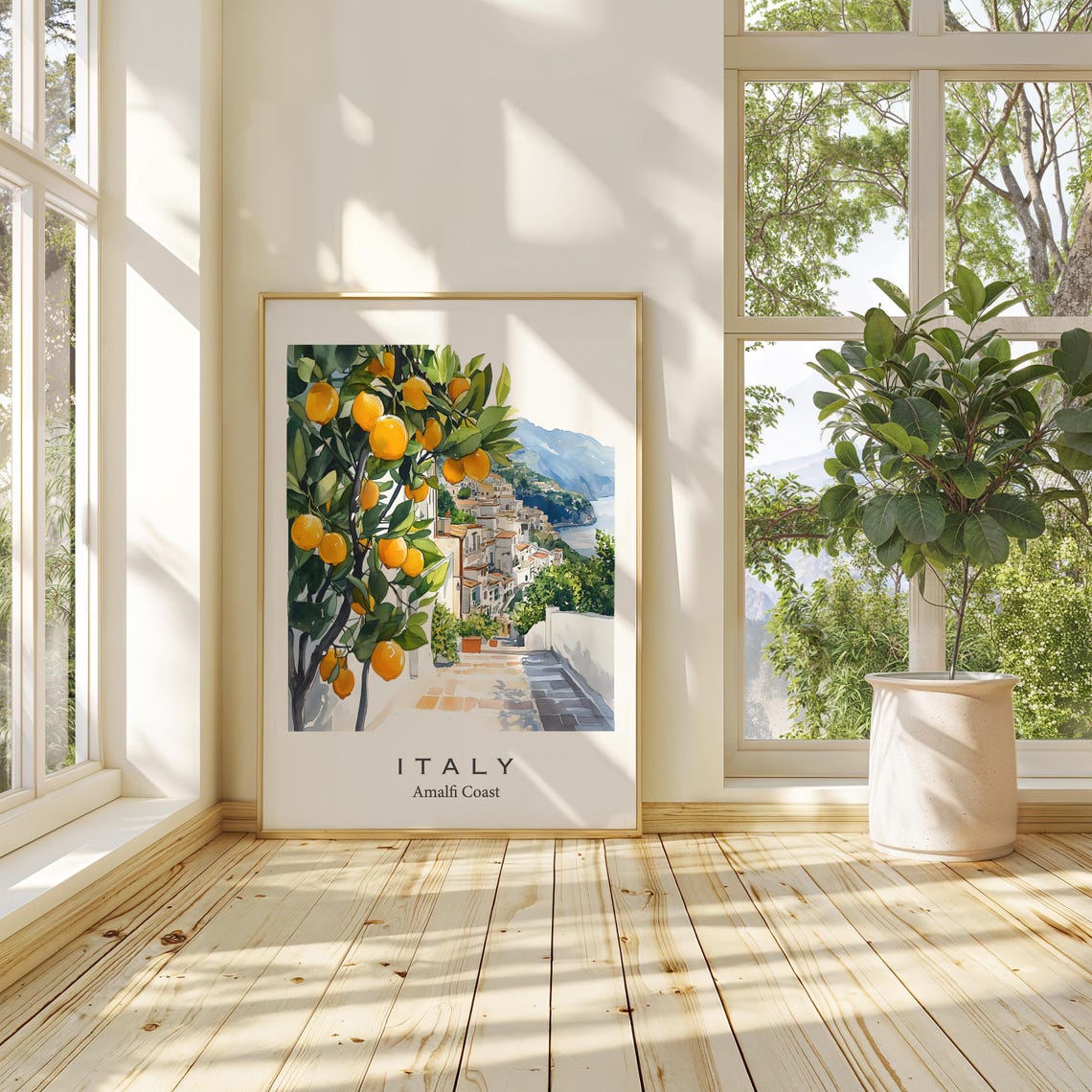 Amalfi Coast Italy Watercolor Travel Poster Watercolor Lemons Positano Italian Beach Coast Art Print Italian Beach Coast Art Print