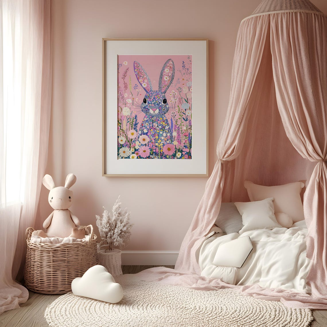 Floral Bloomcore Bunny Rabbit Art Print, Nursery Decor - Image 4
