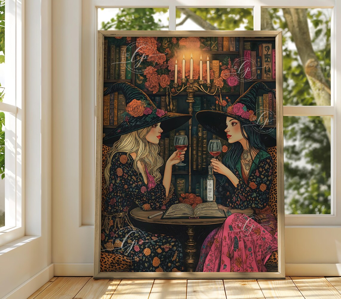 Best Friends Witch Art Print, Witchy Friendship Decor