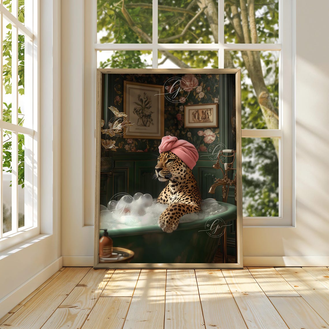 Maximalist Leopard Taking A Bath Art Print Bathroom Wall Art Bold Fun Animal Print Maximalist Bathroom Print - Image 3