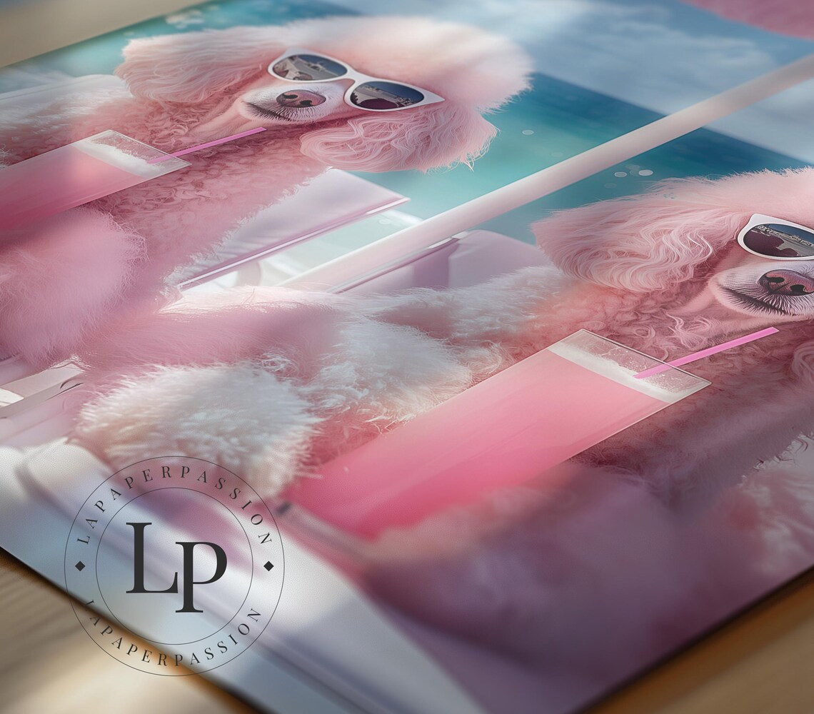 Preppy Pink Poodle, Funky Animal Portrait - Image 2