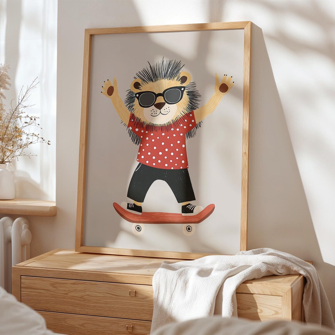 Cool Lion Skateboard Sunglasses Red Polka Dot Kids Nursery Poster - Image 4