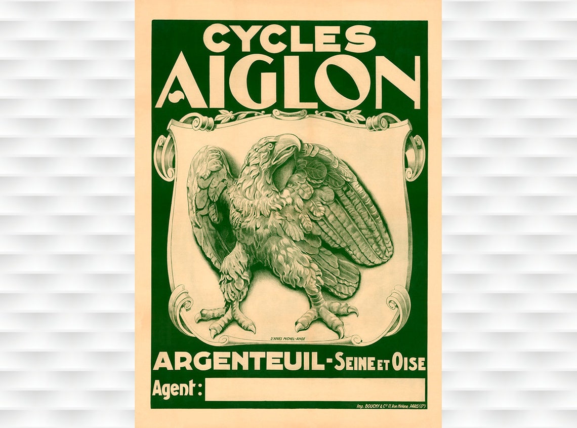 Cycles Aiglon Argenteuil Seine Stone Eagle Vintage Bicycle Poster