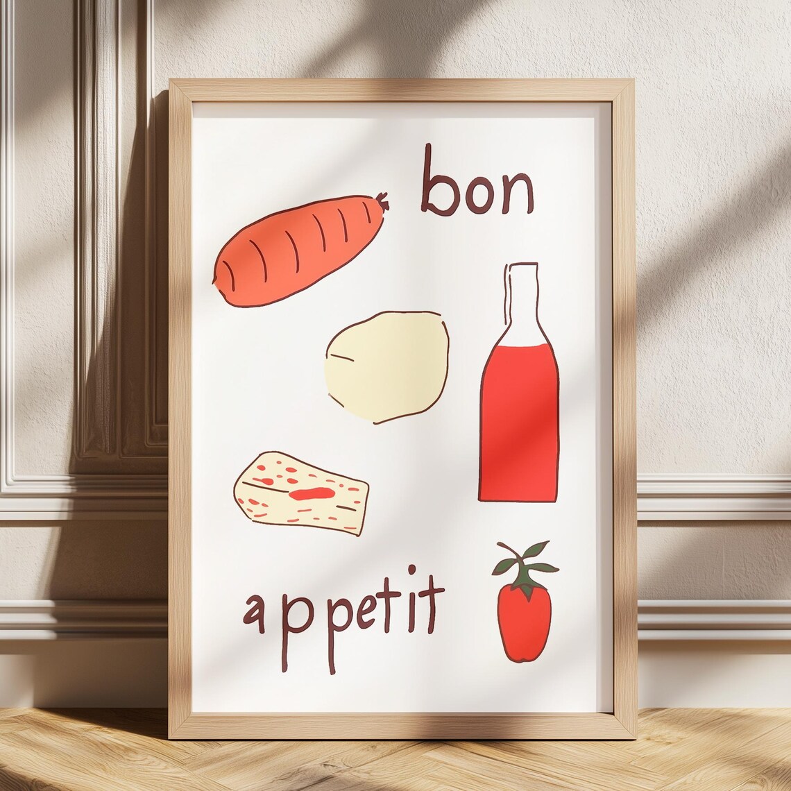 Bon Appetit Hand Drawn French Food Kitchen Wall Decor Poster