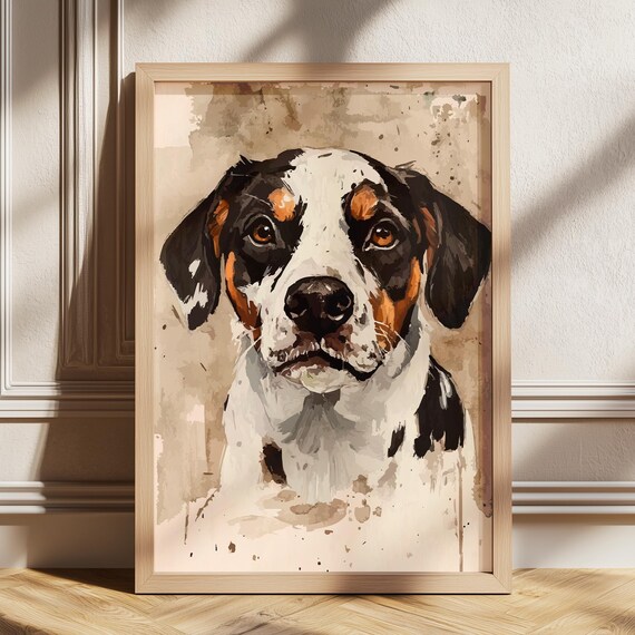 Realistic Dog Portrait Watercolor Poster Custom Pet Illustration Modern Artwork Rustic Wall Decor