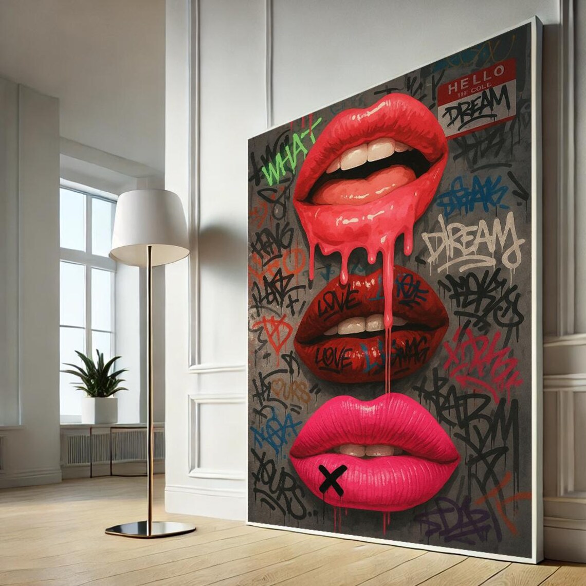 Pop Art Lips Graffiti Red Lipstick Street Art Colorful Wall Decor Poster