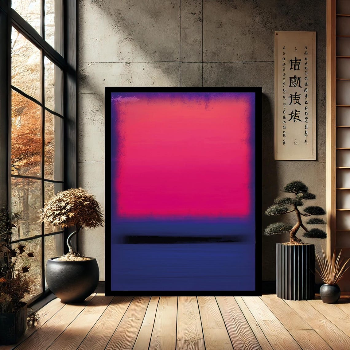 Mark Rothko Style Magenta Pink Deep Blue Color Field Art Poster