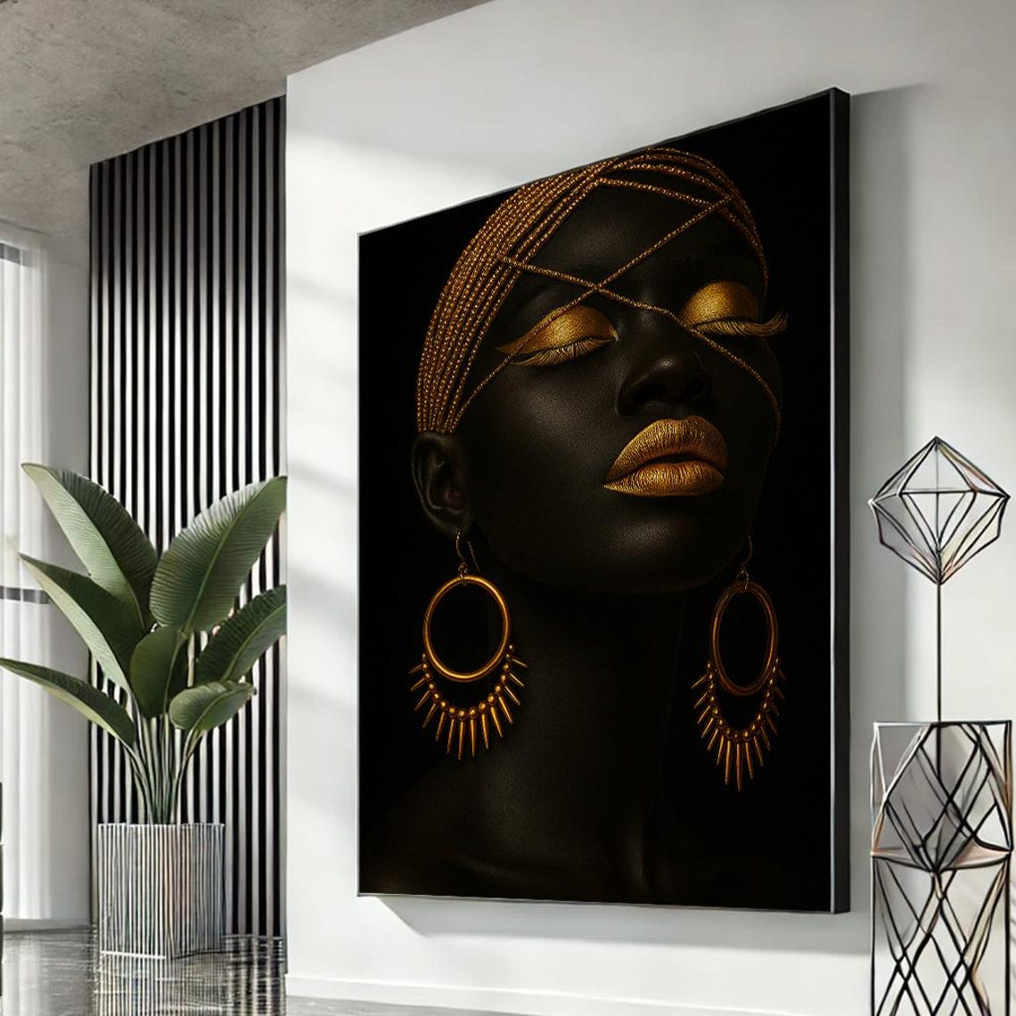 Bold Black and Gold Ethnic Woman Portrait Elegant Statement Art Poster