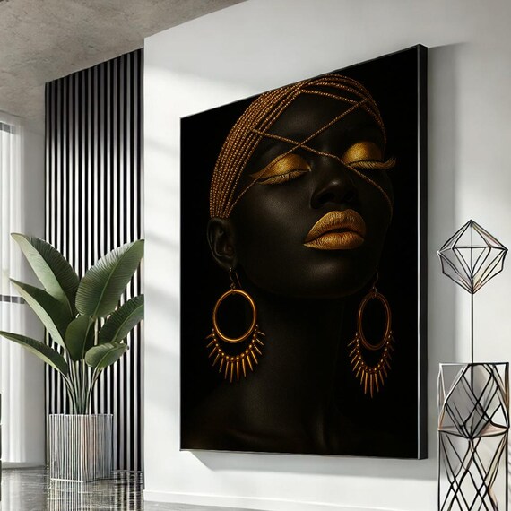 Bold Black and Gold Ethnic Woman Portrait Elegant Statement Art Poster