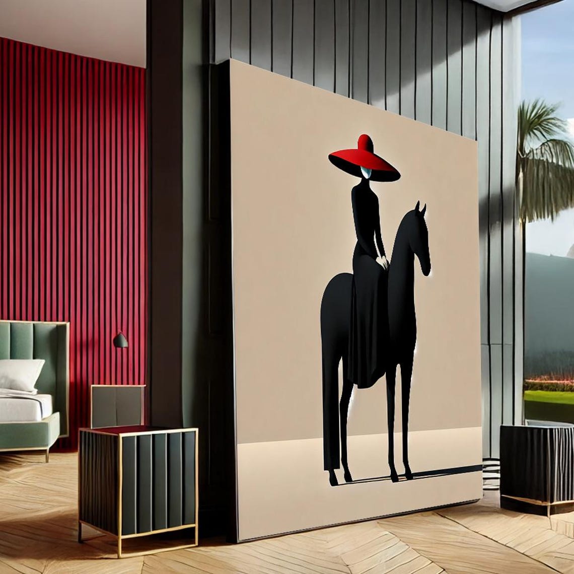 Abstract Woman On Horse Canvas Wall Art Print Modern Minimalist Style For Home Decor
