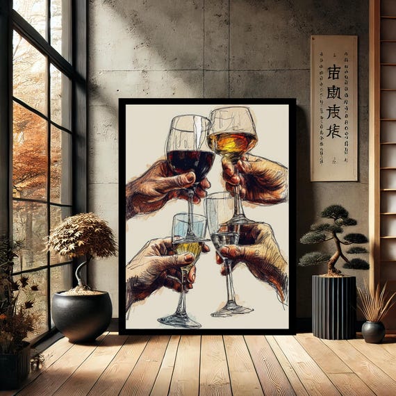 Wine Glass Kitchen Decor Canvas Wall Art Modern Print Painting Abstract For Home