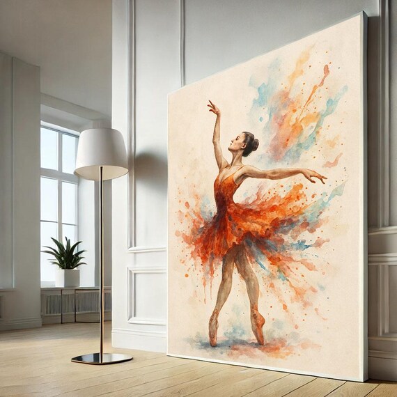 Elegant Ballet Dancer Canvas Wall Art Print Vibrant Modern Living Room Decor Statement Piece