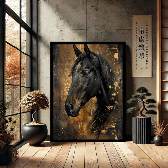Gold Horse Animal Abstract Home Decor Canvas Wall Art Modern Print Painting For