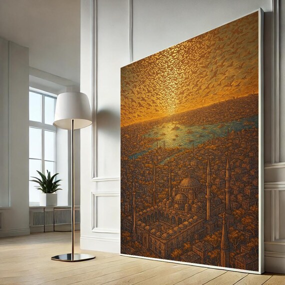Majestic Istanbul Skyline Canvas Wall Art Print Golden Sunset Living Room Decor Statement Piece