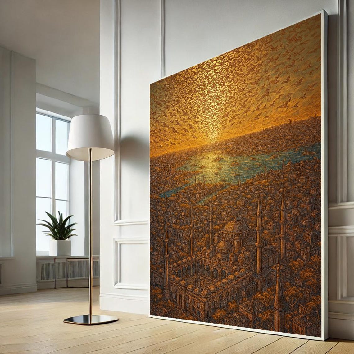 Istanbul Skyline Golden Sunset Ottoman Mosque Aerial Poster Art