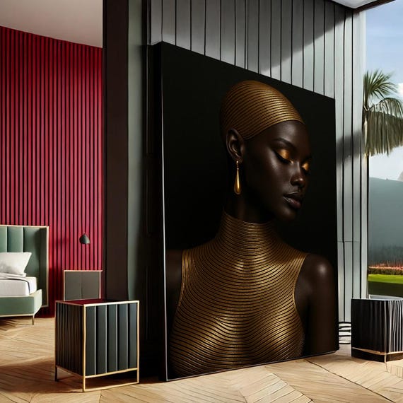 Empowering Woman Modern Canvas Wall Art Print Black Gold Bedroom Decor Statement Piece