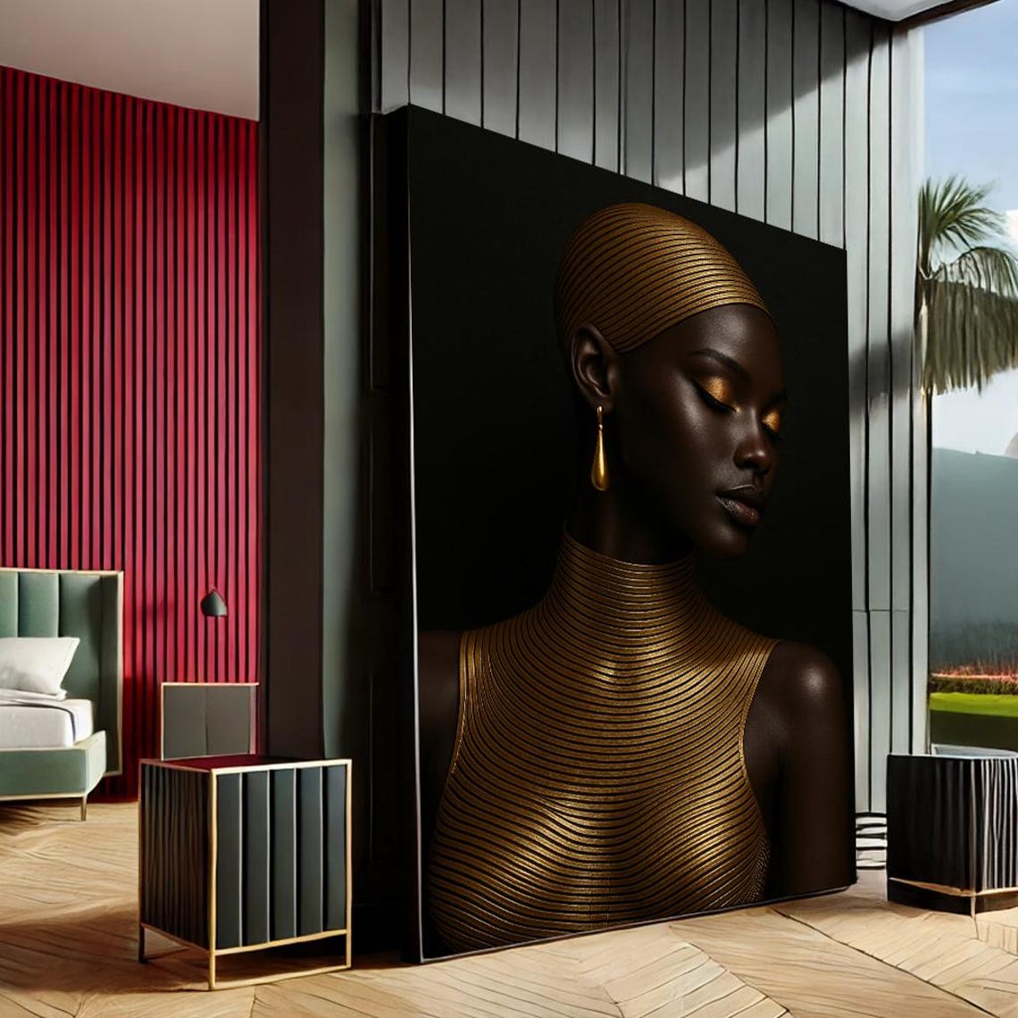Striking Black and Gold Woman Portrait Dramatic Luxury Art Poster