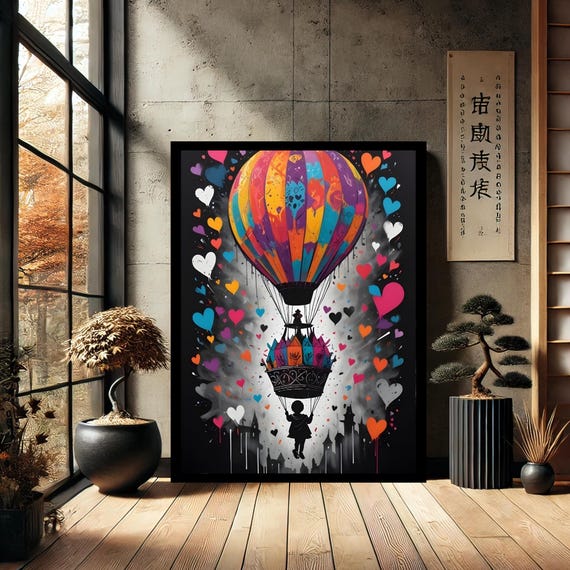 Balloon Graffiti Heart Child Modern Wall Art Canvas Print Painting Abstract Decor For Home