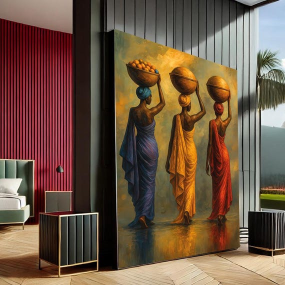Vibrant African Women Modern Canvas Wall Art Print Warm Toned Living Room Decor Statement Piece