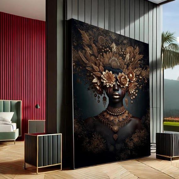 Floral African Beauty Canvas Wall Art Print Elegant And Empowering Artwork For Home Office Or Living Room