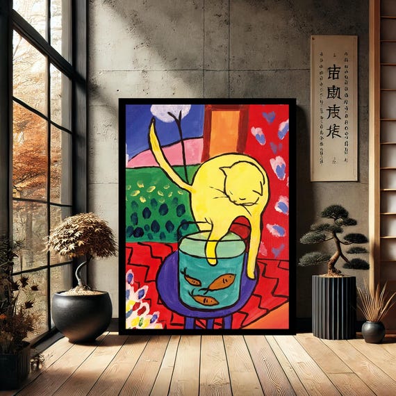 Henri Matisse Cat With Red Fish Canvas Wall Art Modern Print Painting Abstract Decor For Home