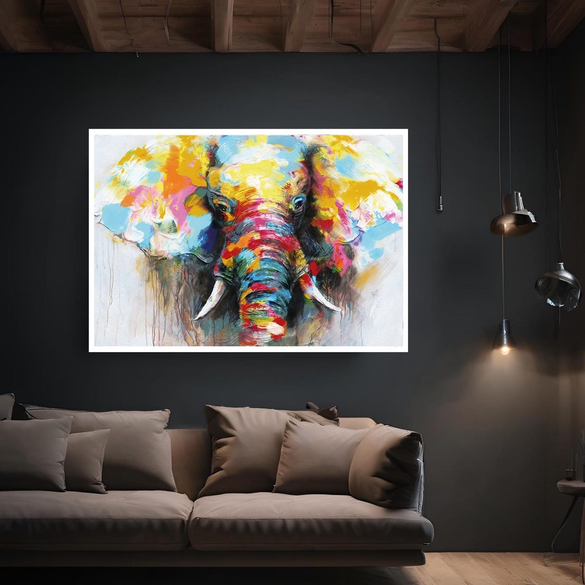 Colorful Elephant Animals Canvas Wall Art Modern Print Abstract Decor For Home
